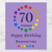 レインボースターズ70今日または任意のエイジングパープル誕生日 ワインラベル (シングルラベル)