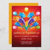 レインボースターバストバルーン10誕生日招待状 招待状 (正面/裏面)