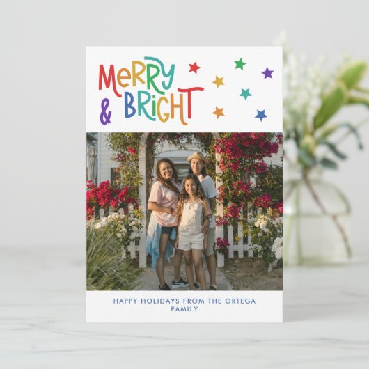 レインボースターメリー&ブライトフォトクリスマス シーズンカード (スタンド正面)