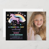 レインボースターユニコーン誕生日招待状写真 招待状 (正面/裏面)