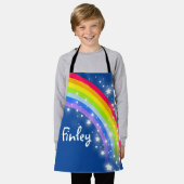 レインボースターレッドブルー名前をカスタムするアート エプロン (着用した状態)