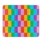 レインボーステップブロックパターン装飾ガラス カッティングボード (正面)