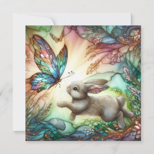 レインボーステンドグラスバニーバタフライイースター シーズンカード (正面)
