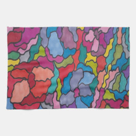 レインボーステンドグラス花抽象芸術 キッチンタオル