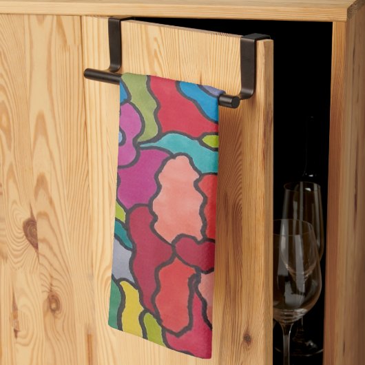 レインボーステンドグラス花抽象芸術 キッチンタオル (三つ折り)