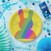 レインボーストライプのイースターバニー ペーパープレート (パーティー)