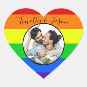 レインボーストライプのカスタムハート写真LGBTQ結婚's ハートシール
