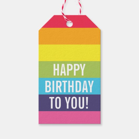 レインボーストライプのギフトパーソナライズされたラベル ギフトタグ (正面)