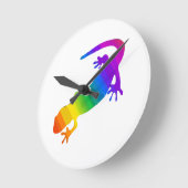 レインボーストライプのサラマンダー ラウンド壁時計 (傾斜)