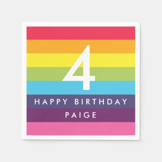 レインボーストライプのナパーソナライズされたプキンス スタンダードカクテルナプキン (正面)