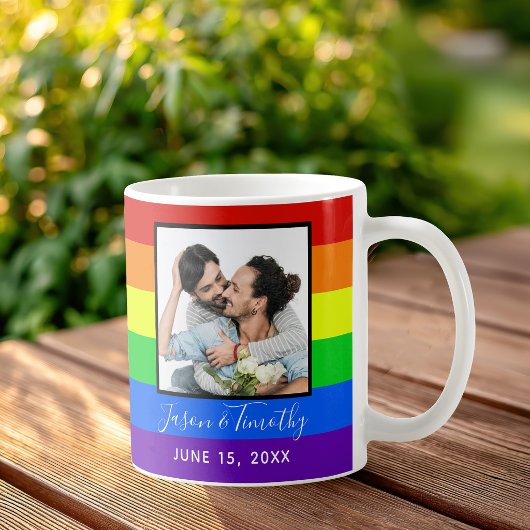 レインボーストライプの写真LGBTQ結婚記念日 コーヒーマグカップ