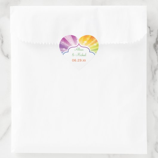 レインボーストライプの日が差すこと結婚式の引き出物シール ハートシール (バッグ)