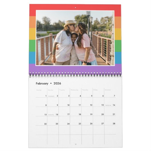 レインボーストライプのLGBT家族写真 カレンダー (2月 2026)