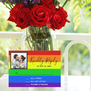レインボーストライプのLGBTQカップルゲイ結婚ズ 出欠カード