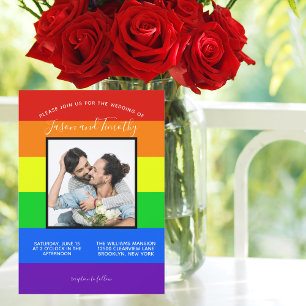 レインボーストライプのLGBTQカップルゲイ結婚ズ 招待状