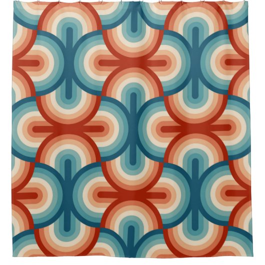 レインボーストライプイラストレーション型 シャワーカーテン (正面)