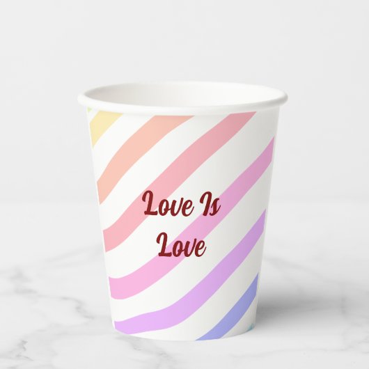 レインボーストライプカラフルパステル愛は愛プライド 紙コップ (正面)