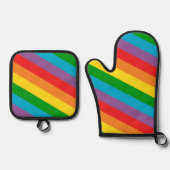 レインボーストライプカラフル 鍋つかみ&鍋敷きセット (正面)