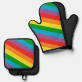 レインボーストライプカラフル 鍋つかみ&鍋敷きセット (正面/裏面)