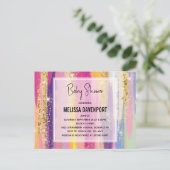 レインボーストライプグリッターフェイクベビーシャワー ポストカード (スタンド正面)