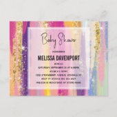 レインボーストライプグリッターフェイクベビーシャワー ポストカード (正面)