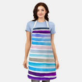 レインボーストライプズかわいい水彩絵付きエプロン エプロン (着用した状態)