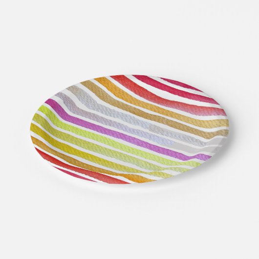 レインボーストライプズかわいい水色 ペーパープレート (アングル)