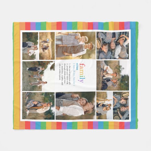 レインボーストライプズファミリー定義フォトコラージュ フリースブランケット (正面(横))