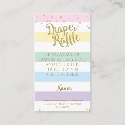 レインボーストライプズ赤ちゃんシャワーおむつラッフルインサート エンクロージャーカード (正面)