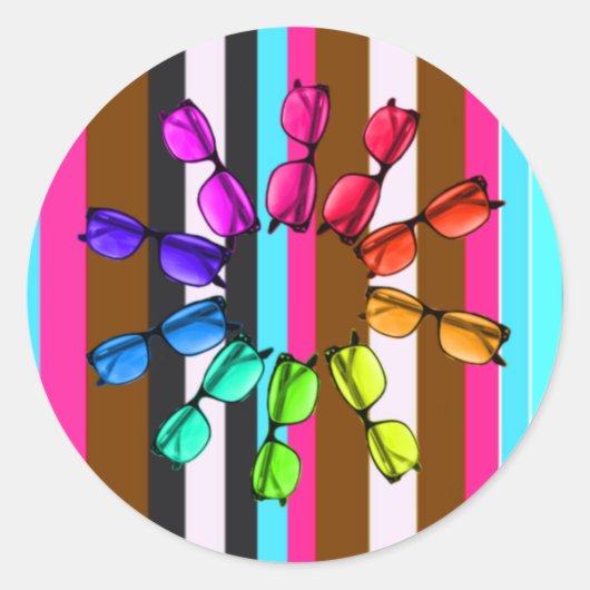 レインボーストライプズ&アイウェアラウンドステッカー ラウンドシール (正面)