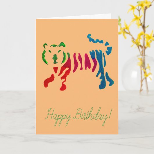 レインボーストライプタイガーアート カード (黄色い花)