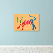 レインボーストライプタイガーアート キャンバスプリント (インサイチュ (ウッドフロア))