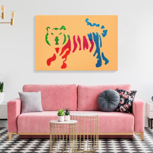 レインボーストライプタイガーアート キャンバスプリント (インサイチュ (リビング))