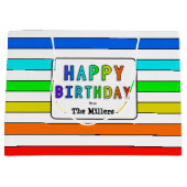 レインボーストライプパーソナライズされたハッピーバースデー ラージペーパーバッグ (正面)