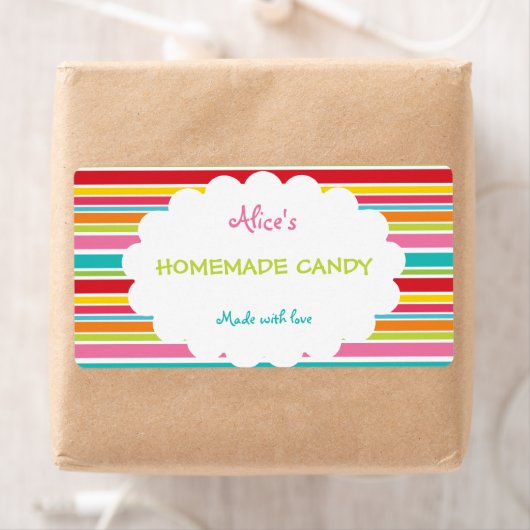 レインボーストライプパーソナライズされたホームメイドキャンディ ラベル (インサイチュ)