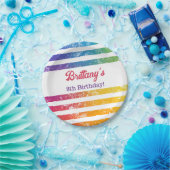 レインボーストライプパーソナライズされた誕生日名 ペーパープレート (パーティー)