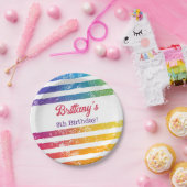 レインボーストライプパーソナライズされた誕生日名 ペーパープレート (パーティー)