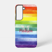 レインボーストライププライドカラフルおもしろいイニシャル名 SAMSUNG GALAXYケース (裏面)