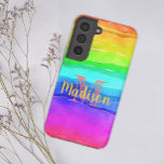 レインボーストライププライドカラフルおもしろいイニシャル名 SAMSUNG GALAXY S22ケース<br><div class="desc">明るいエレガント水色のレインボーデザインで印刷され、あなたの名前とイニシャルで飾られた実用的なサムスンのケース。</div>