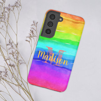 レインボーストライププライドカラフルおもしろいイニシャル名 SAMSUNG GALAXY S22ケース
