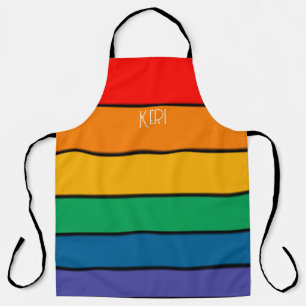 レインボーストライププライドフラグLGBTQモノグラム - 名前 エプロン