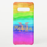 レインボーストライププライド水彩おもしろいイニシャル名 SAMSUNG GALAXY S10 ケース<br><div class="desc">そしてエレガント実用的な銀河系ケースは、明るい水色のレインボーデザインで印刷され、あなたの名前とイニシャルで飾られた。</div>