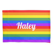 レインボーストライプ名前をカスタムするピローケース 枕カバー (正面)