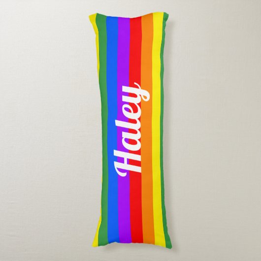 レインボーストライプ名前をカスタムする抱き枕 ボディピロー (正面縦)