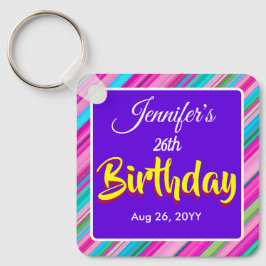レインボーストライプ柄 誕生日 カスタムテンプレート キーホルダー