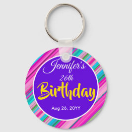 レインボーストライプ柄 誕生日 カスタムテンプレート キーホルダー