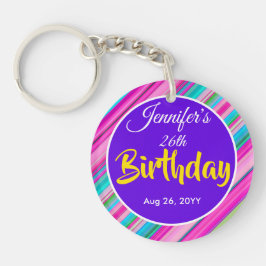 レインボーストライプ柄 誕生日 カスタムテンプレート キーホルダー