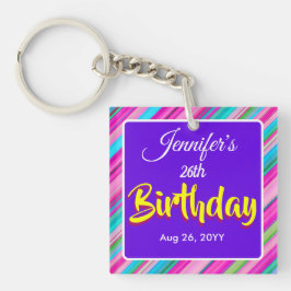 レインボーストライプ柄 誕生日 カスタムテンプレート キーホルダー