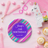 レインボーストライプ柄 誕生日 カスタムテンプレート ペーパープレート (パーティー)
