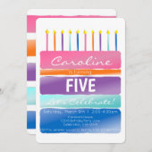 レインボーストライプ誕生日キャンドルケーキ 招待状 (正面/裏面)